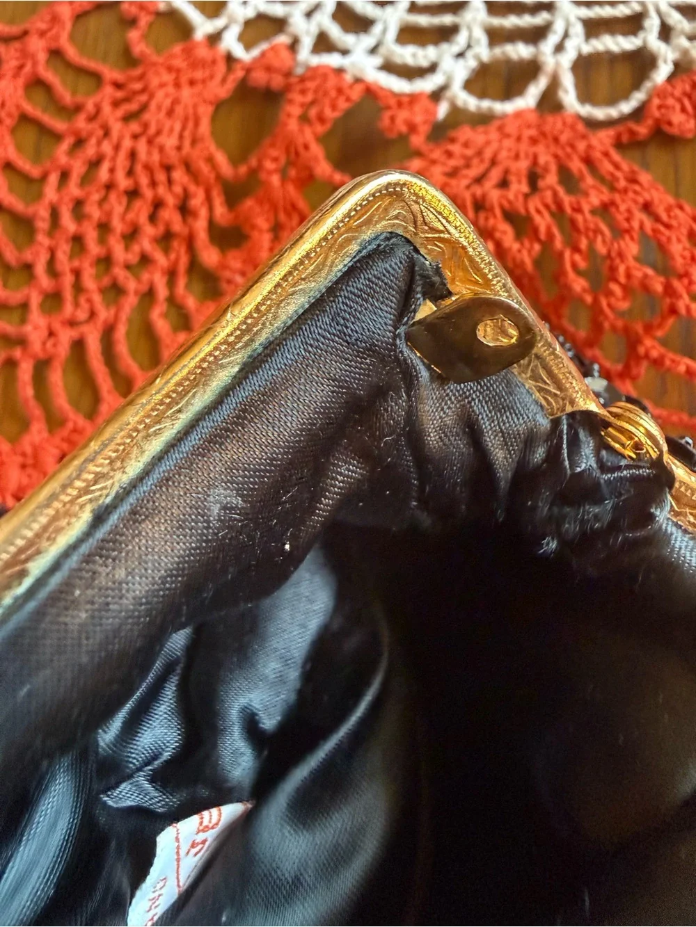 Vintage 1960s JEM Black Beaded Sequin Kiss Lock Coin Purse